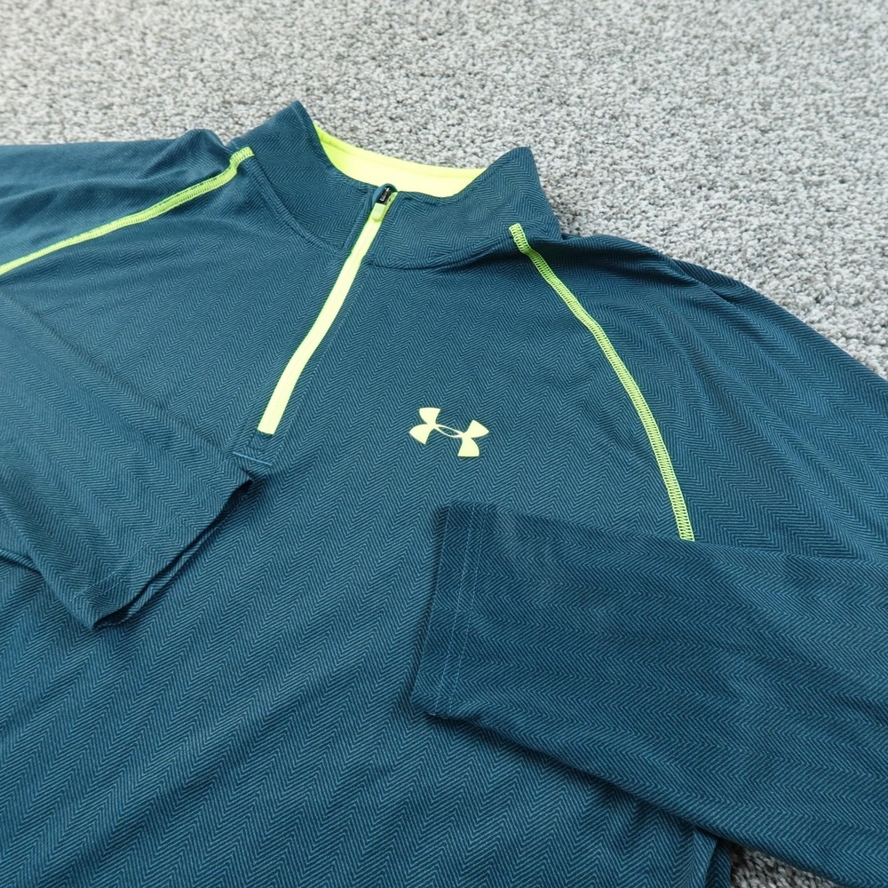 Under Armour Pullover Mens L Blue HeatGear 1/4 Zip Long Sleeve Gym Running Train